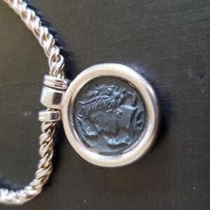 Antique Greek Coin Pendent With 925 Sterling Silver Chain 40.4 Grms 16.5"
